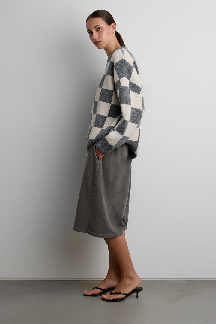 CHECKERED CREWNECK SWEATER in CHARCOAL OATMEAL CHECK — alternate angle