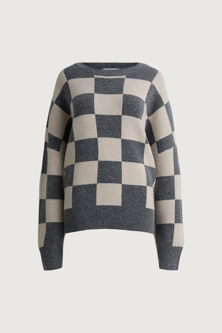 CHECKERED CREWNECK SWEATER in CHARCOAL OATMEAL CHECK — alternate angle