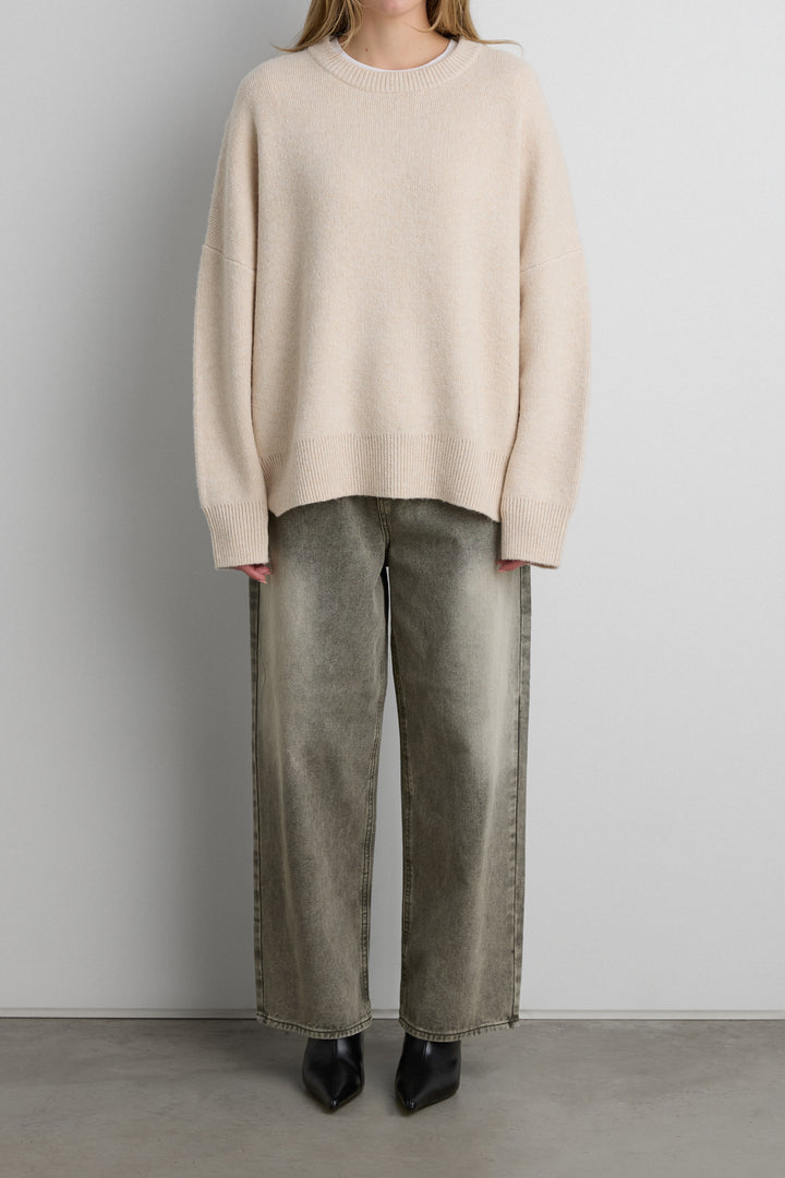 CREWNECK SWEATER in HEATHER TAUPE SOLID — alternate angle