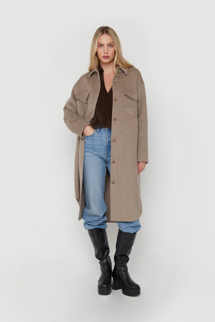 FUZZY COLLARED SWEATER in Chocolate Brown — alternate angle