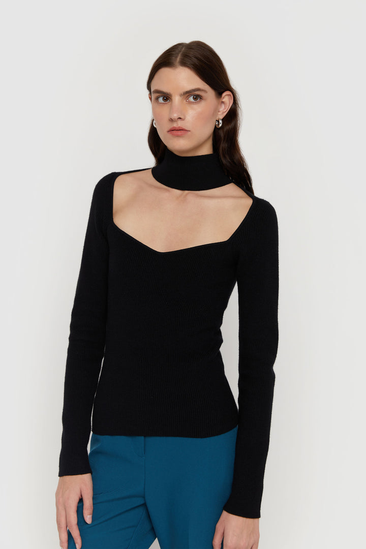 SWEETHEART CUT-OUT SWEATER in Black — alternate angle