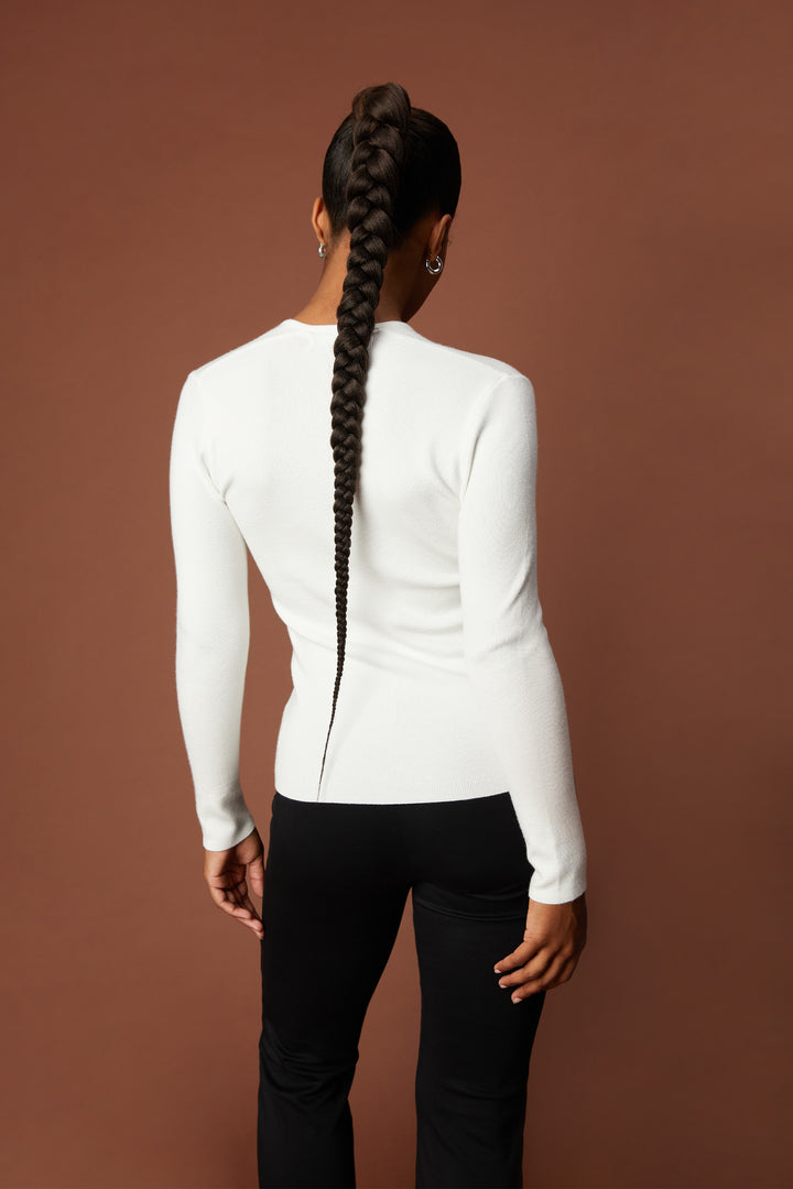 CUT-OUT NECK LONG SLEEVE TOP in Cream — alternate angle