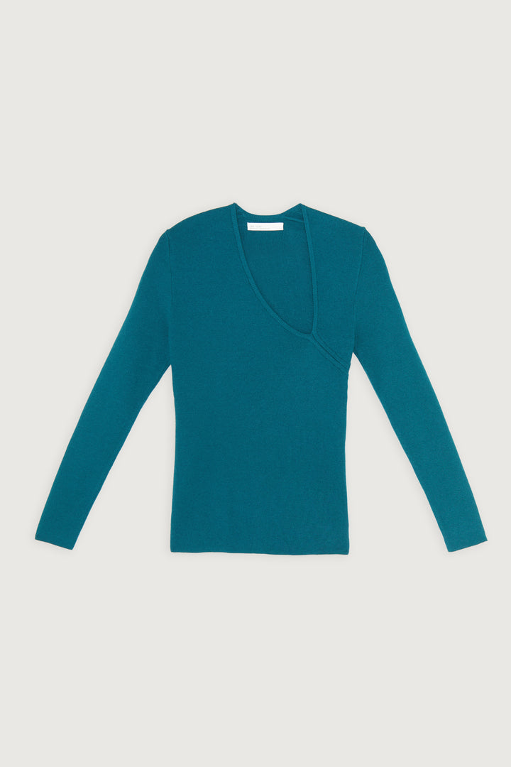 CUT-OUT NECK LONG SLEEVE TOP in Seamoss — alternate angle
