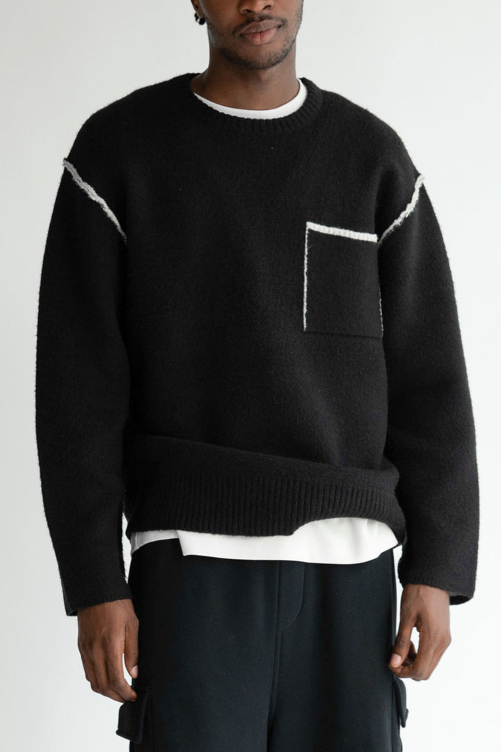 CONTRAST TRIM SWEATER in Black Pelican — alternate angle