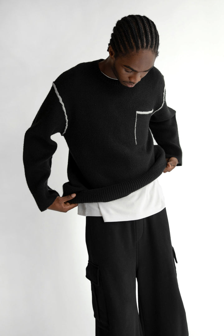 CONTRAST TRIM SWEATER in Black Pelican — alternate angle