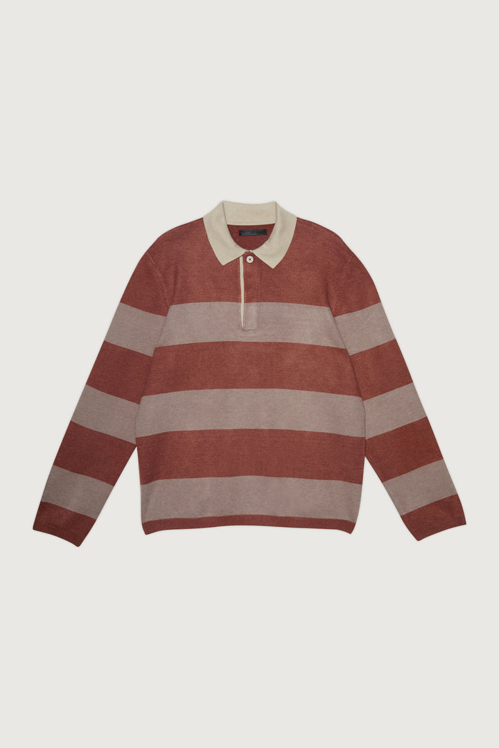 STRIPED COLLARED SWEATER in Spice Taupe — alternate angle