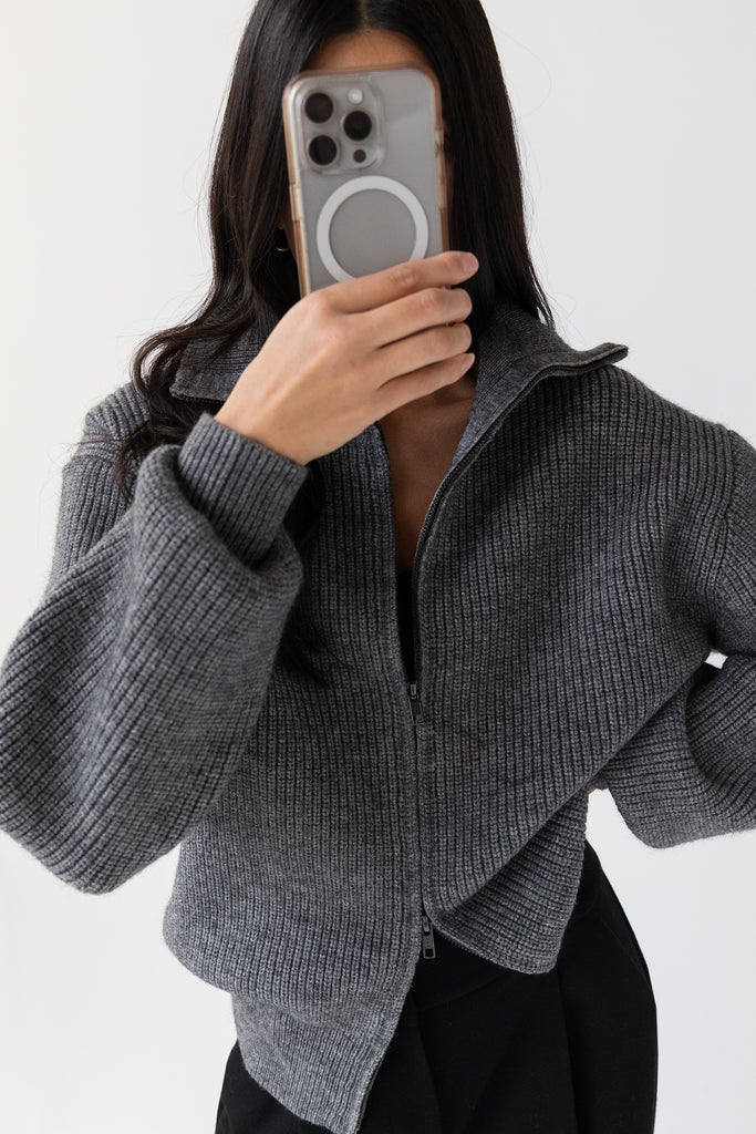 High Neckline Zip Up Sweater | OAK + FORT – OAK + FORT USA
