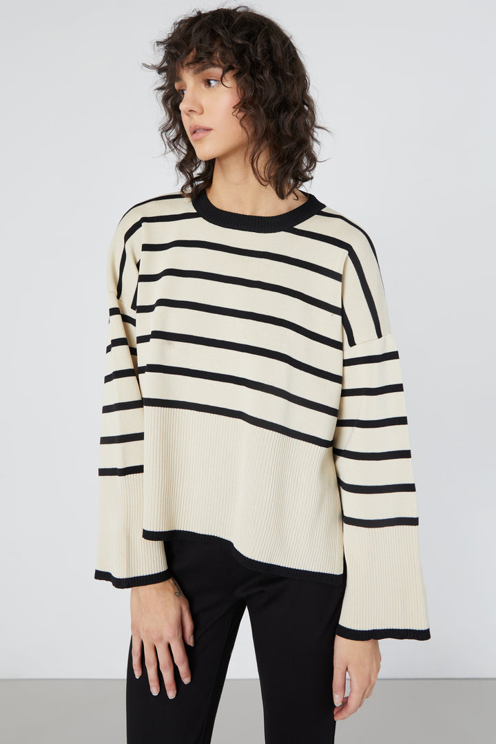 STRIPED CASHMERE SWEATER in Cream Stripe — alternate angle