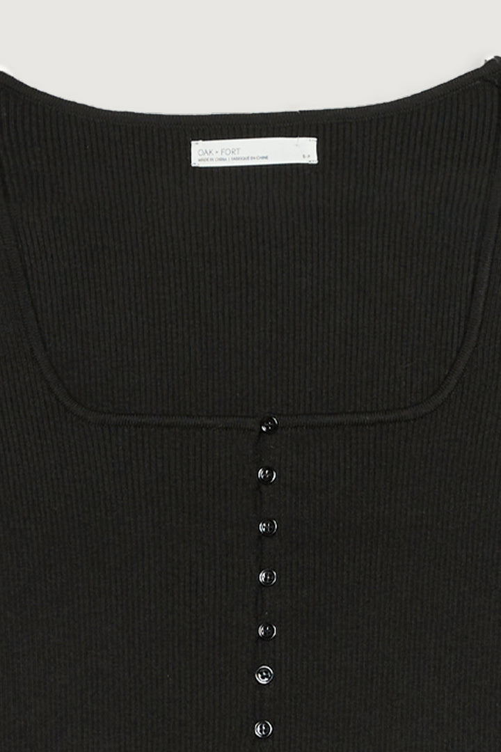 SQUARE NECK BUTTON FRONT SWEATER in Black — alternate angle