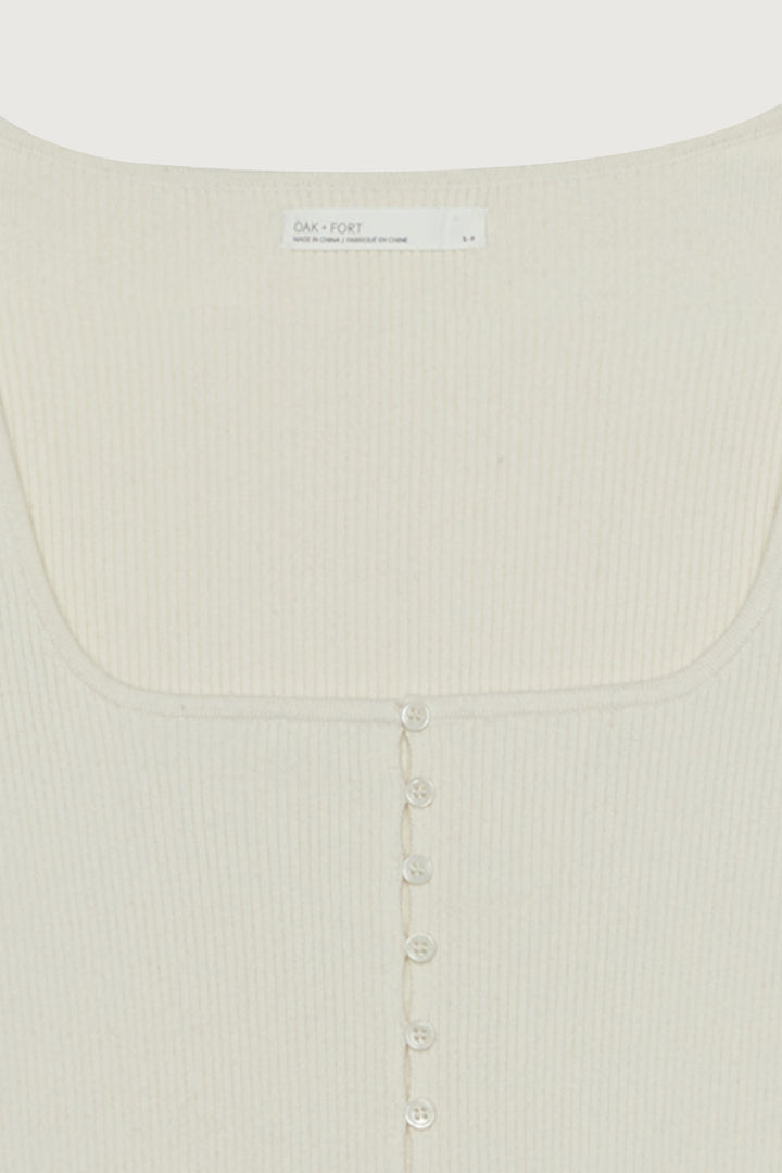 SQUARE NECK BUTTON FRONT SWEATER in Humus — alternate angle
