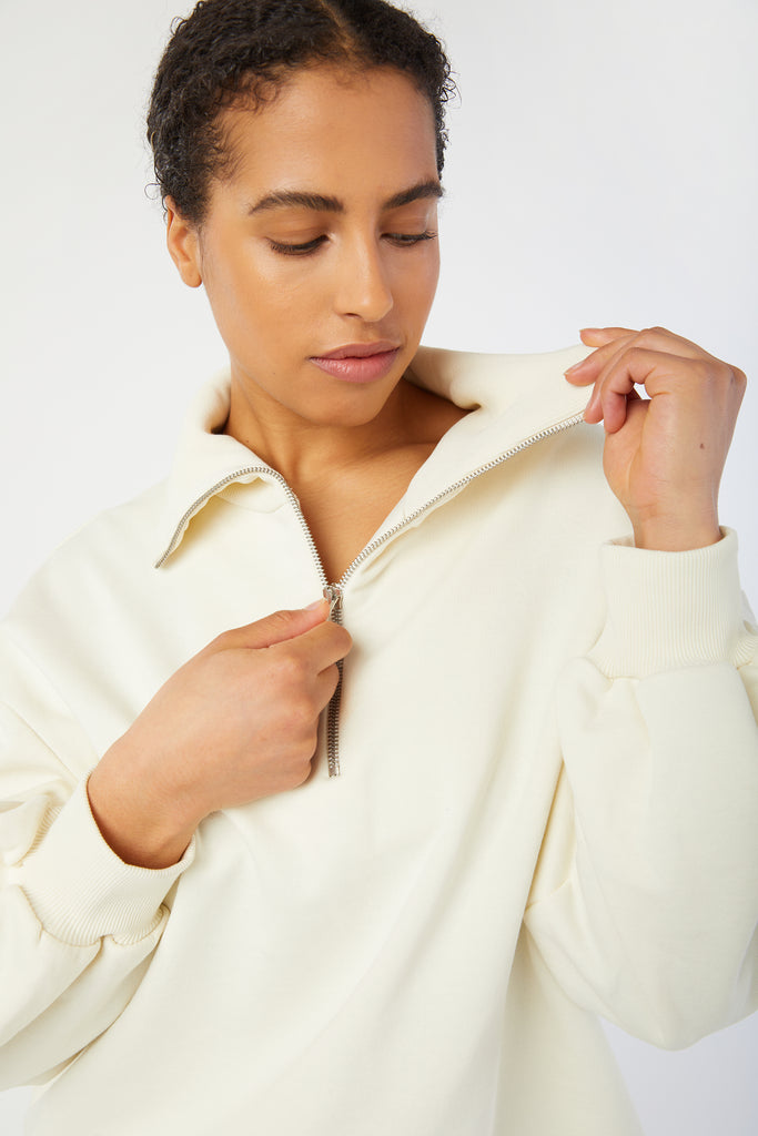 Cream oversized zip front sweater hotsell