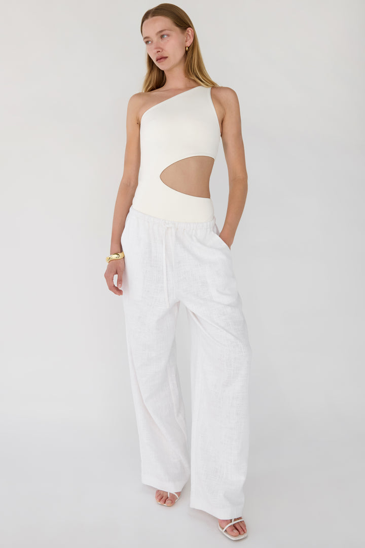 ONE SHOULDER ONE-PIECE SWIMSUIT WITH CUTOUT in Cream — alternate angle