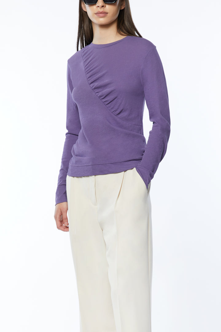 GATHERED DETAIL LONG SLEEVE in Purple — alternate angle