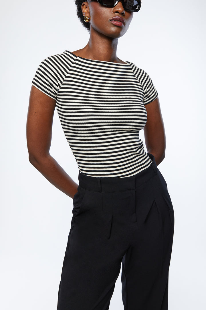 FITTED STRIPED TOP in Black stripe — alternate angle