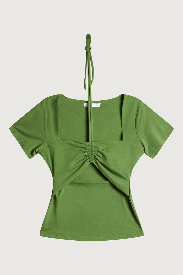 HALTER NECK CUTOUT TEE in Cactus — alternate angle