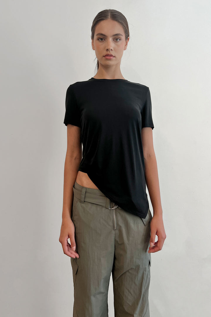 ASYMMETRIC HEM T-SHIRT in Black — alternate angle