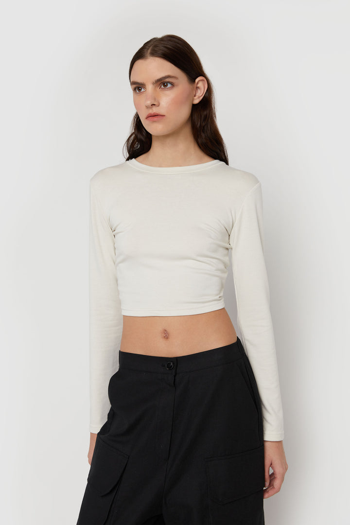 OPEN BACK KNIT TOP in Cream — alternate angle