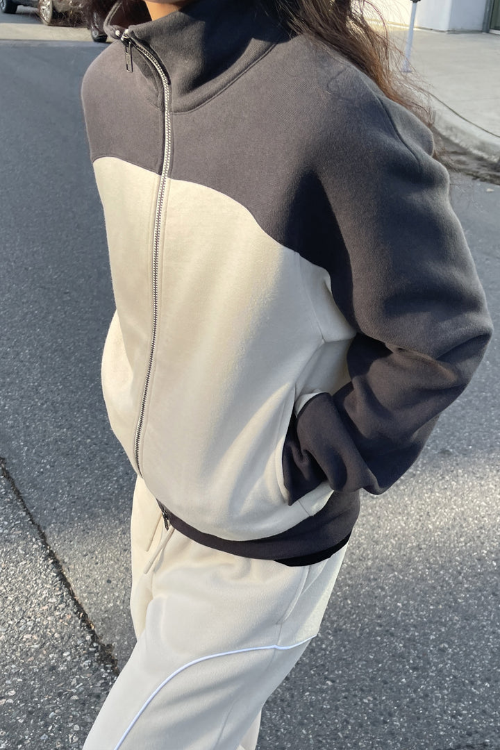 COLOUR BLOCK ZIP-UP JACKET in Asphalt Birch — alternate angle