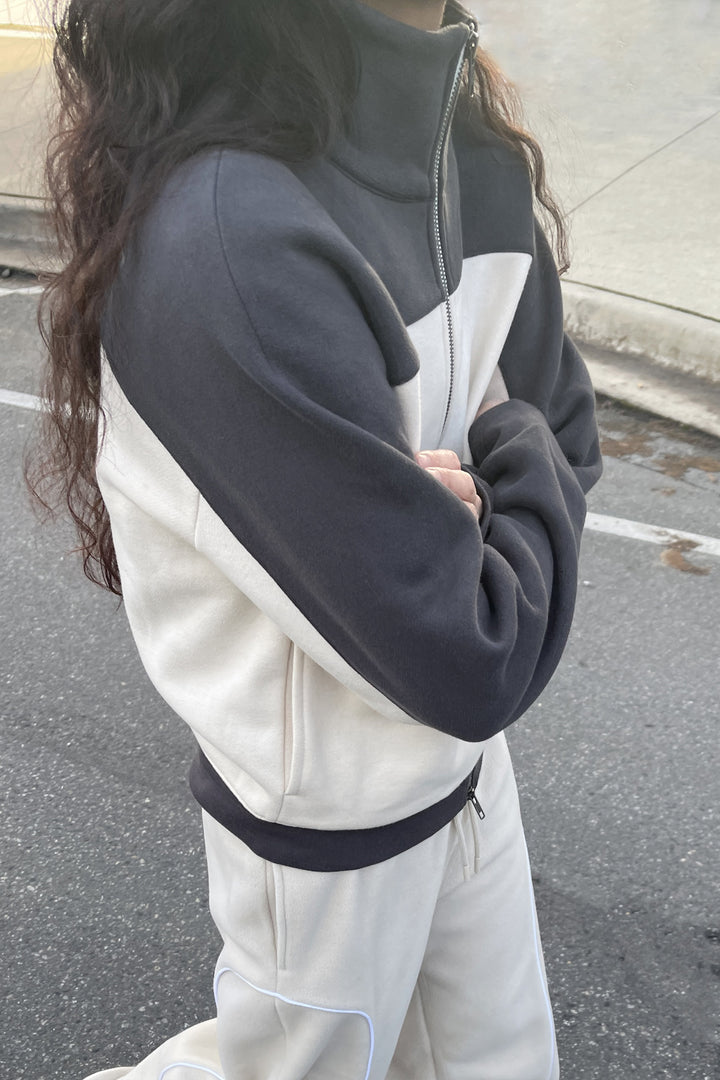 COLOUR BLOCK ZIP-UP JACKET in Asphalt Birch — alternate angle