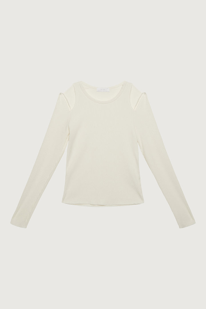 RIBBED LONG SLEEVE TOP WITH CUTOUTS in Ivory — alternate angle