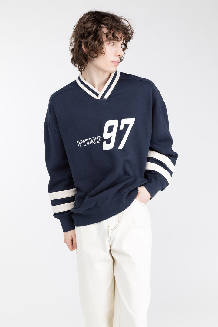 VARSITY GRAPHIC JERSEY SWEATSHIRT in Navy Blazer Birch — alternate angle