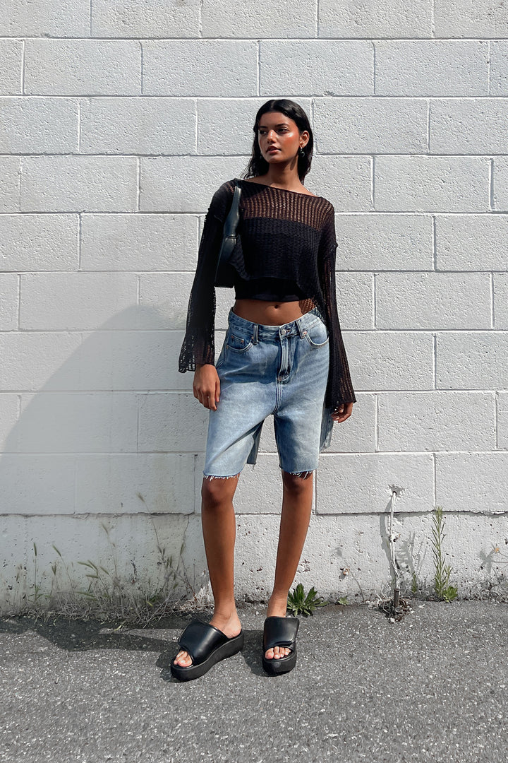 CROCHET STYLE TOP in Black — alternate angle