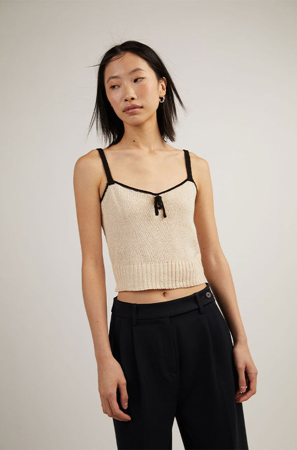 KNIT TANK TOP WITH CONTRAST TRIM in Beige — alternate angle