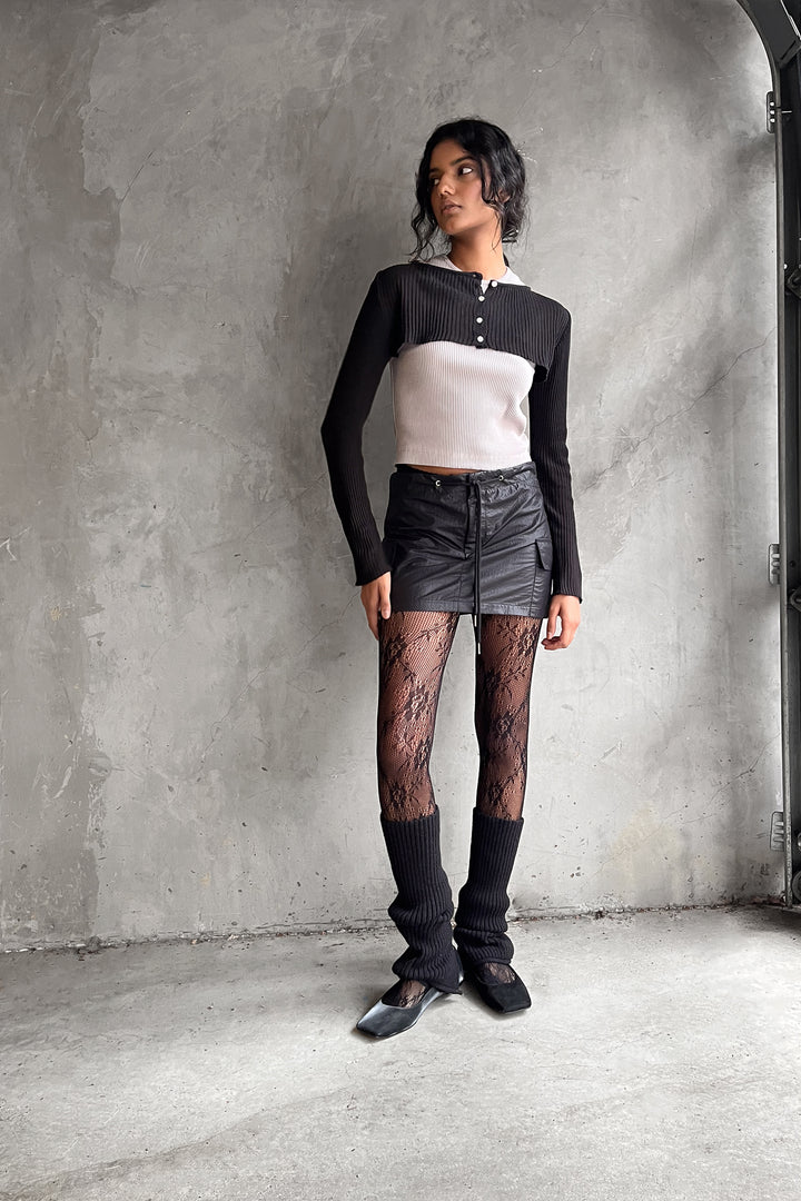ULTRA CROPPED BUTTON UP TOP in Black — alternate angle