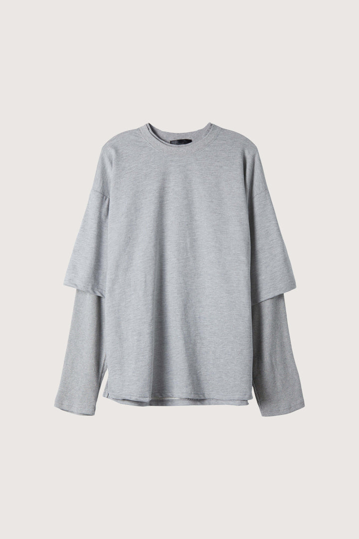 LAYERED CREWNECK in MEDIUM GREY — alternate angle
