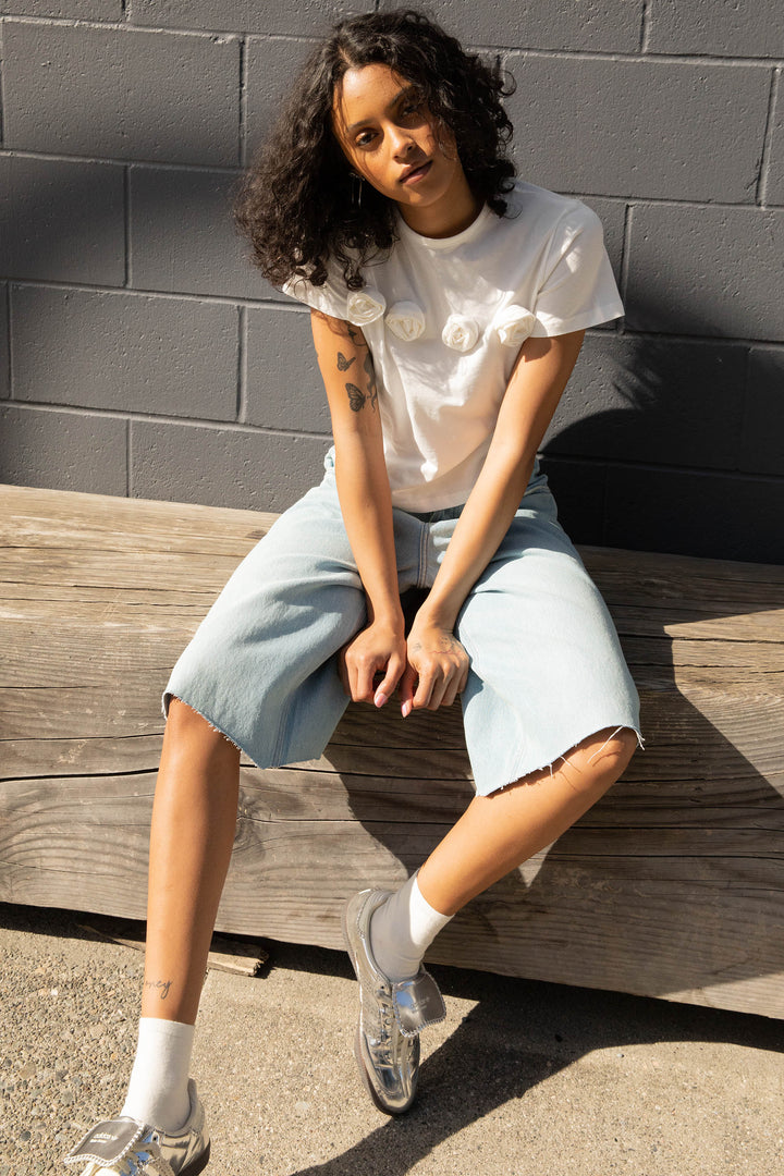 ROSETTE FLORAL TOP in White — alternate angle