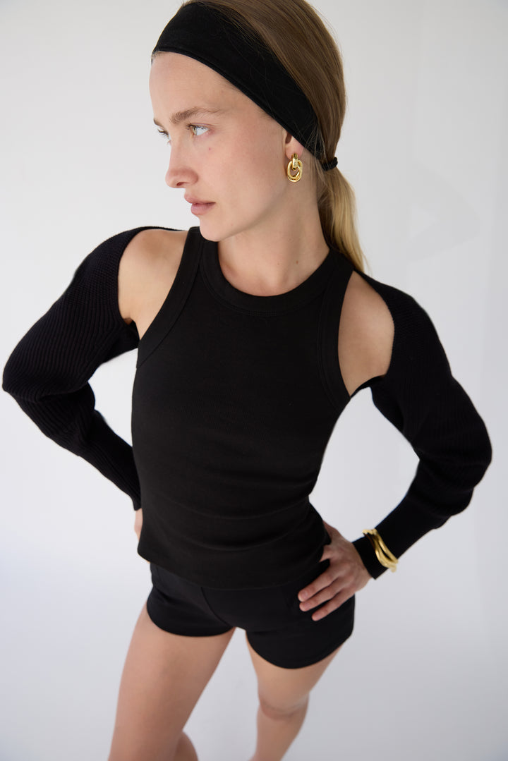 RIBBED HIGH NECK TANK TOP in Black — alternate angle