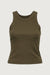 Ribbed high neck tank top in dark olive — main image
