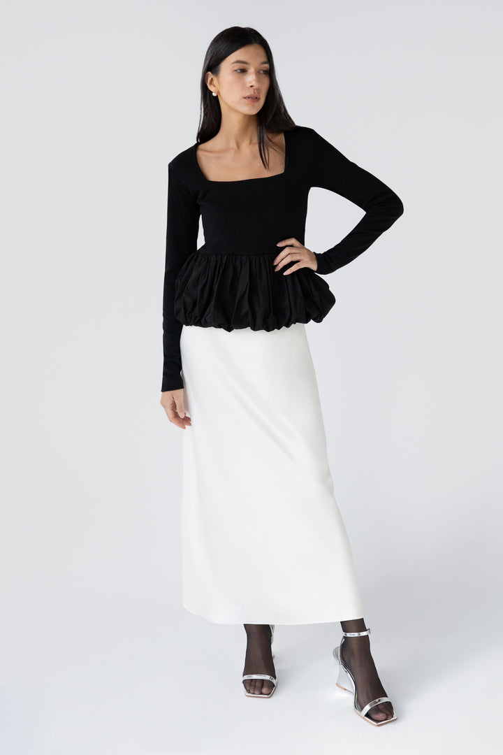 BUBBLE HEM TOP in Black — alternate angle