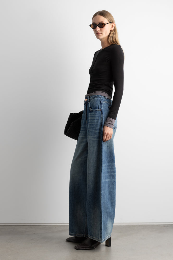 LAYERED EFFECT LONG SLEEVE TOP in Black Dark Grey — alternate angle