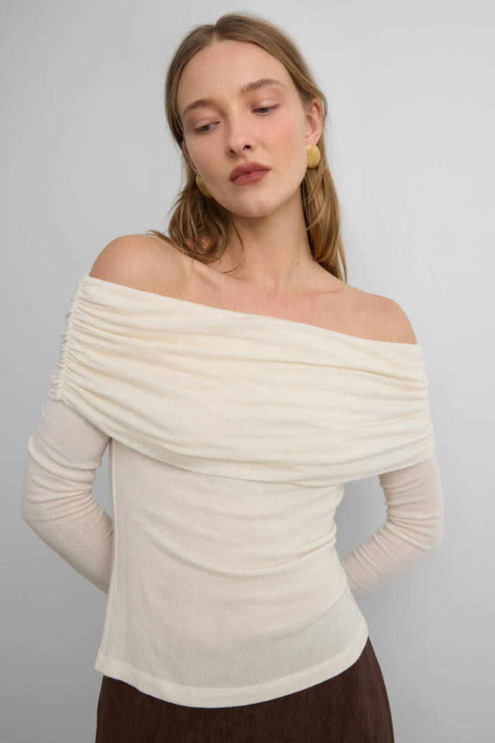 OFF THE SHOULDER LONG SLEEVE TOP in Birch — alternate angle
