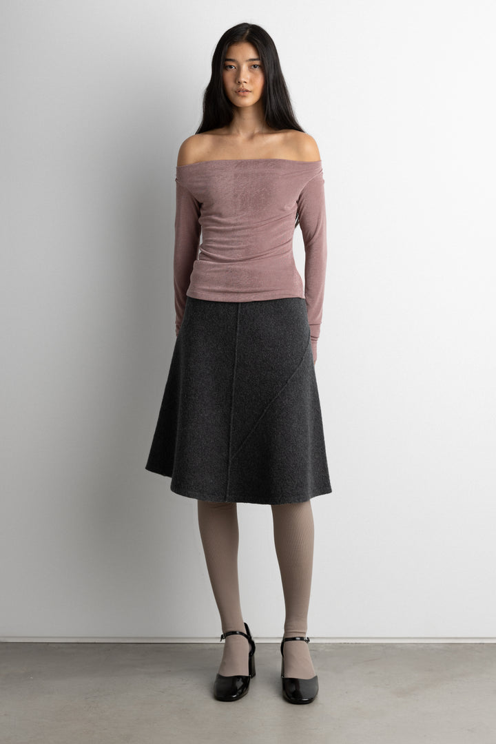 FITTED OFF THE SHOULDER LONG SLEEVE TOP in Rose Taupe — alternate angle