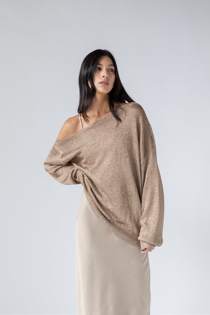 SPARKLE KNIT TOP in Gold — alternate angle