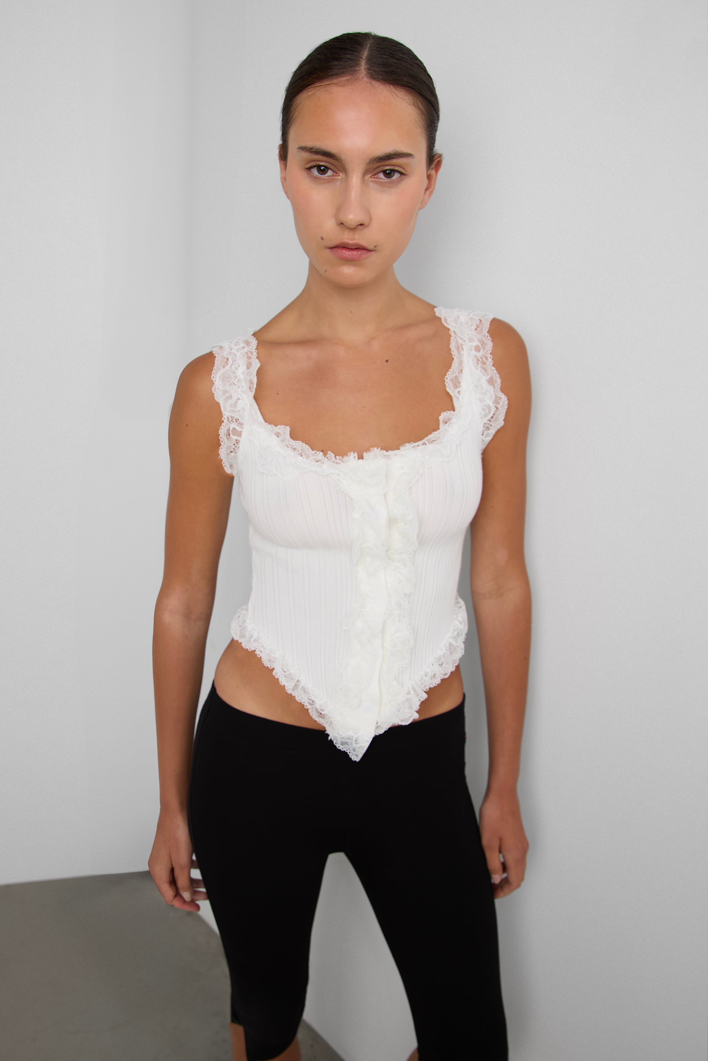 Lace Mockneck Tank Top with Bows | OAK + FORT – OAK + FORT USA