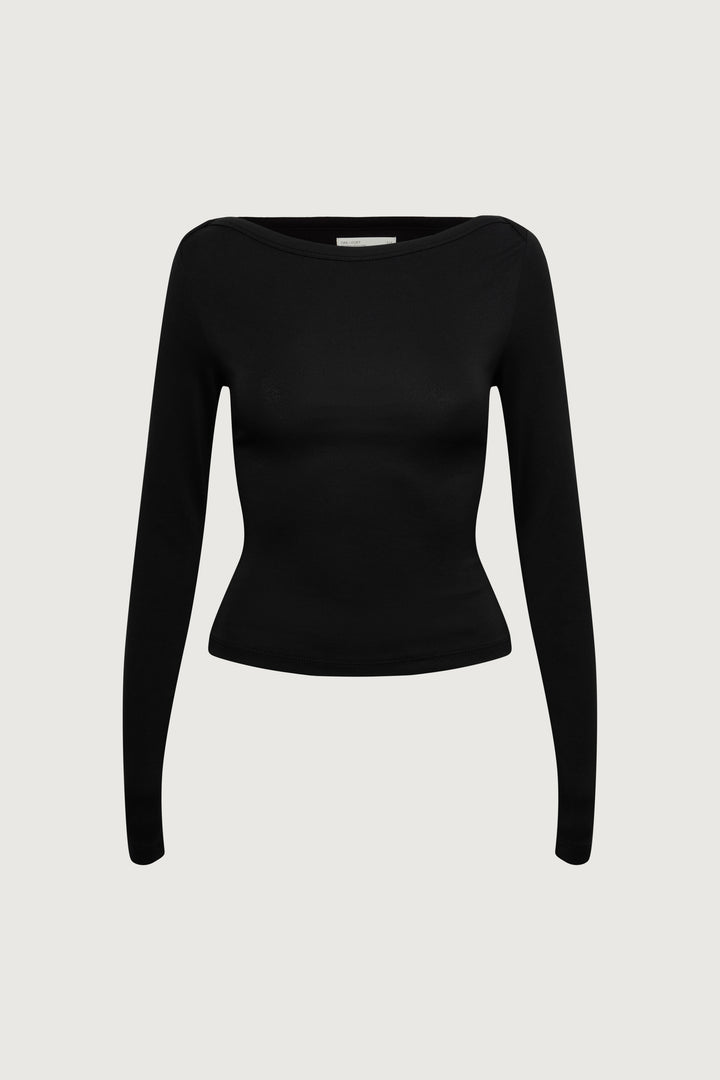 CLOUD BOAT NECK LONG SLEEVE TOP in Black — alternate angle