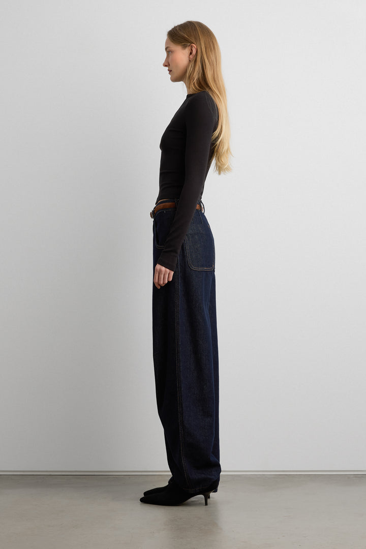 BOAT NECK LONG SLEEVE TOP in Black — alternate angle