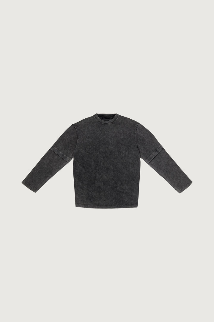 DOUBLE SLEEVE ACID WASH TEE in GD Pageant Blue — alternate angle