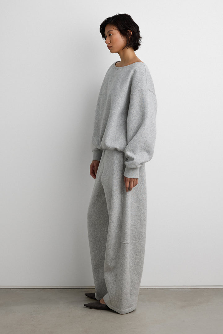 FLEECE STUDIO OFF SHOULDER BUBBLE HEM SWEATSHIRT