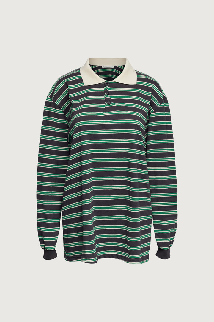 STRIPED RUGBY POLO LONG SLEEVE SHIRT in Green Stripe — alternate angle