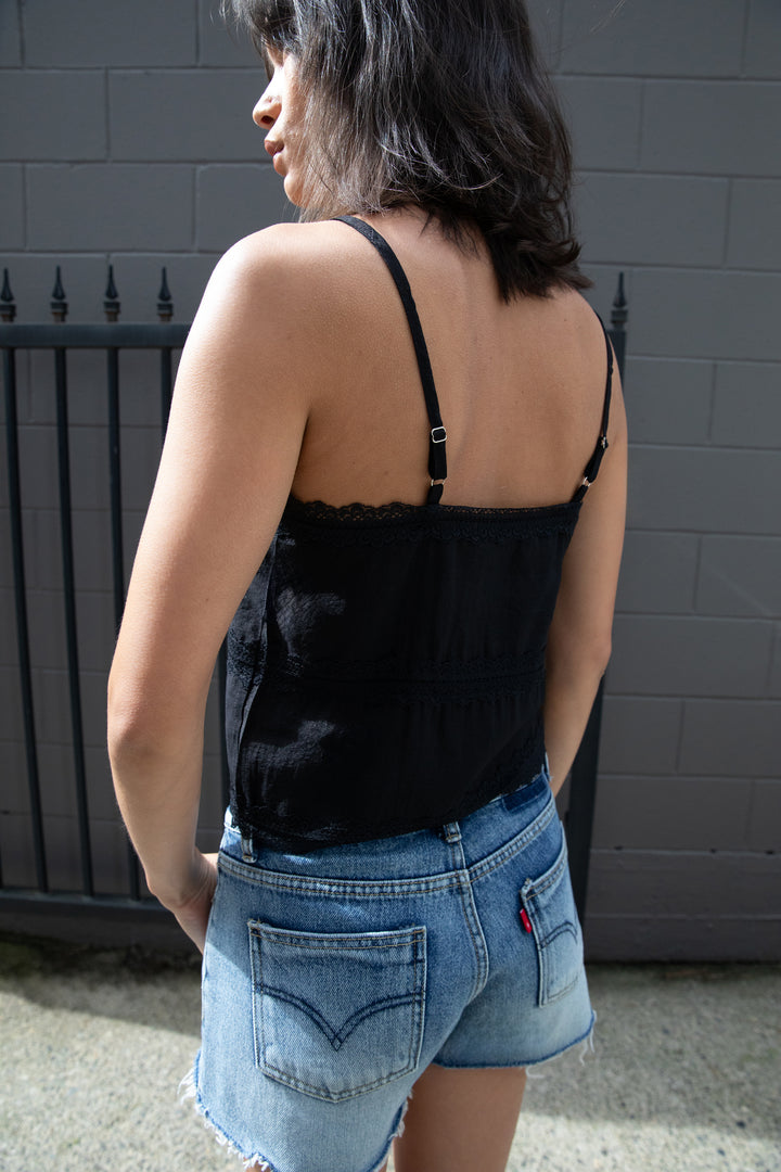 TIERED LACE CAMI TOP in Black — alternate angle
