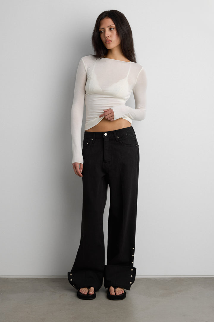 SHEER LIGHTWEIGHT BOAT NECK TOP in Cream — alternate angle