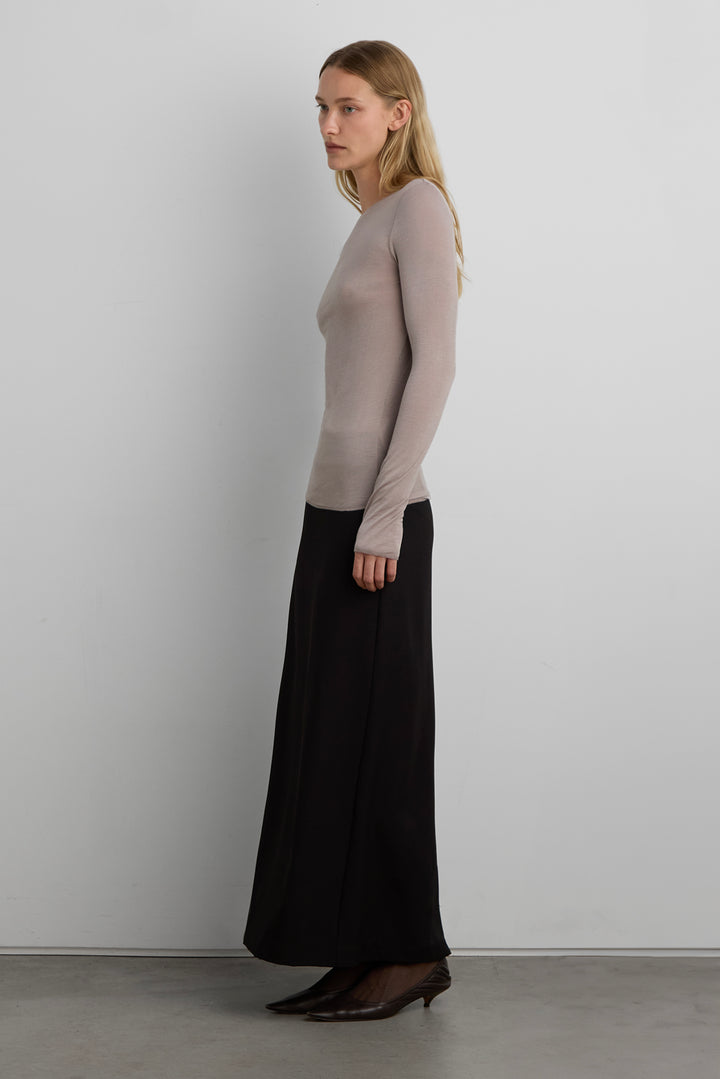 SHEER LIGHTWEIGHT BOAT NECK TOP in MOON ROCK — alternate angle