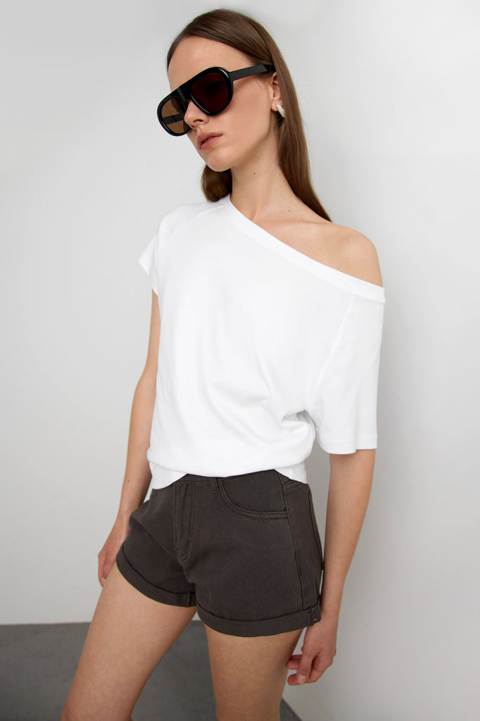 【♡ ℳ ♡ 】 OFF SHOULDER TUCK TOPS Relaxed Fit Off The Shoulder T-Shirt | OAK + FORT – OAK + FORT USA