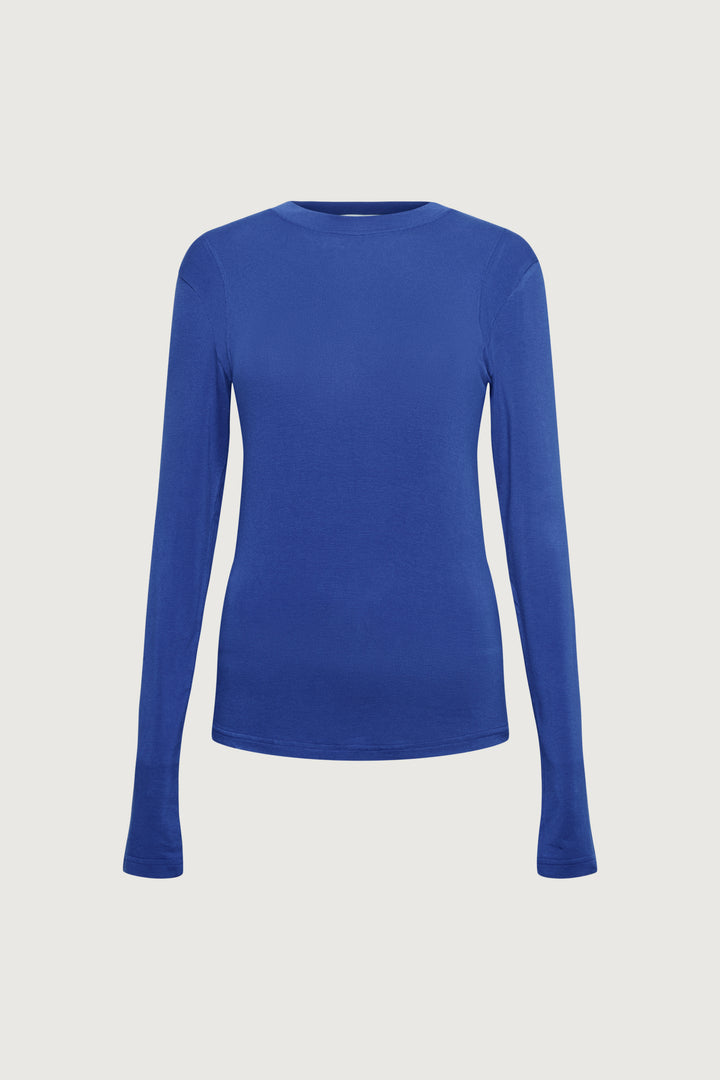 STITCHED SHOULDER LONG-SLEEVE T-SHIRT in DARK BLUE — alternate angle