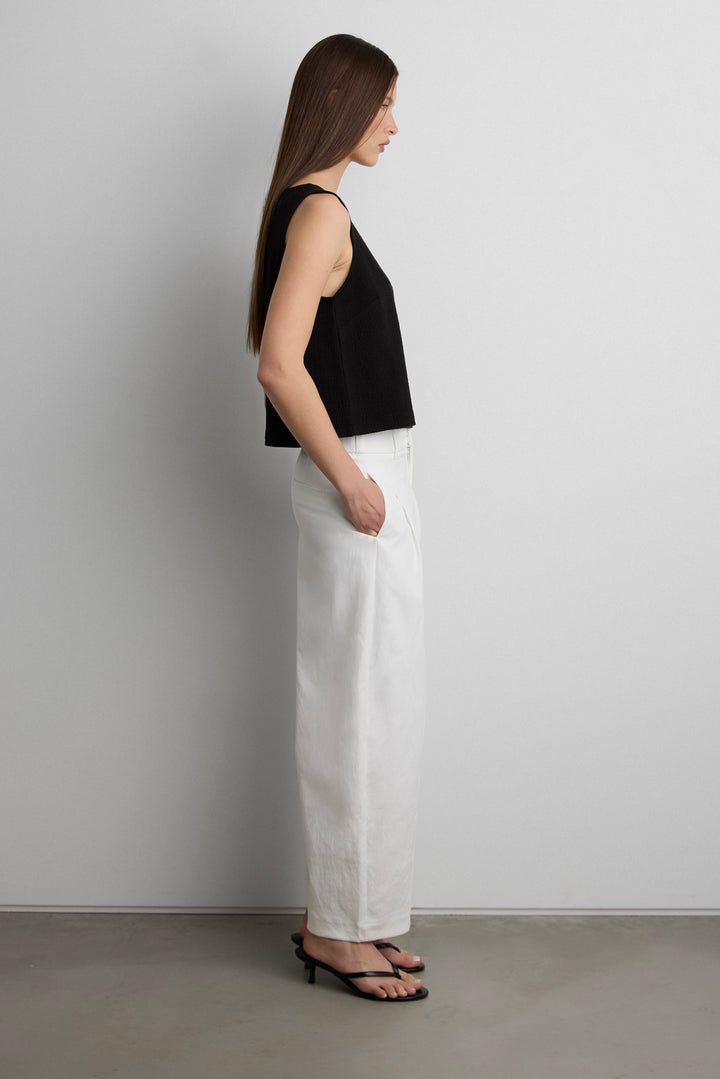 COTTON BLEND SLEEVELESS TANK TOP in Black — alternate angle
