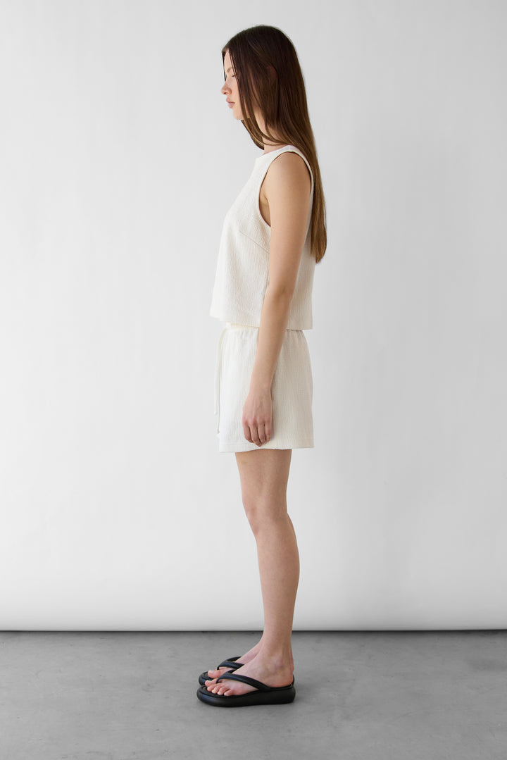 COTTON BLEND SLEEVELESS TANK TOP in Cream — alternate angle
